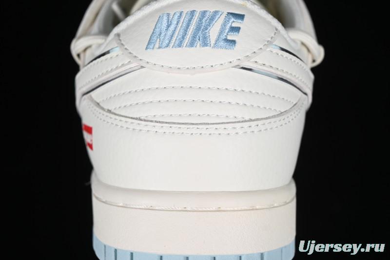 Nike SB Dunk Low Supreme Collaboration - Ice Blue Engraving Anniversary Customized Low-Top Casual Skate Shoes - JJ5688-107