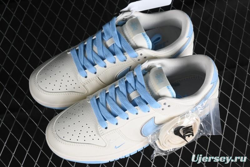 Stussy x Nike Dunk Low SB Skate Shoes in White with Light Blue Swoosh - DQ1098-380