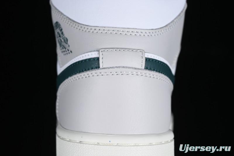 Nike Air Jordan 1 Mid Basketball Shoes with Oxidized Green Leather and Perforated Toe - FQ7720-103