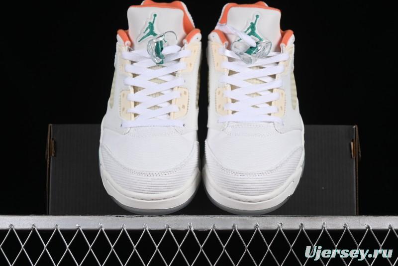 Nike Air Jordan 5 Low Retro Sneakers in White Orange Green Corduroy - CW4204-100