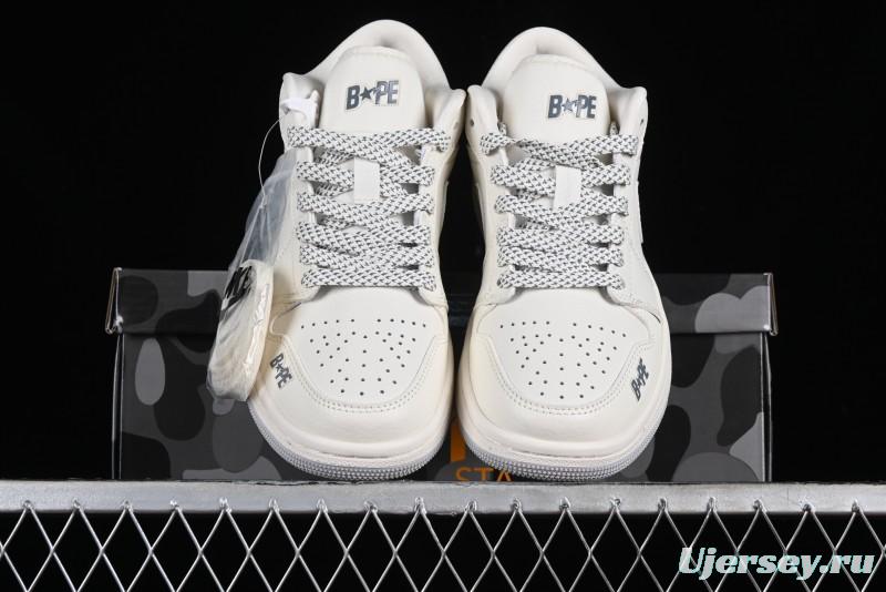 Nike Air Jordan 1 Low BAPE Collaboration - White Grey Basketball Shoes - WG8850-003