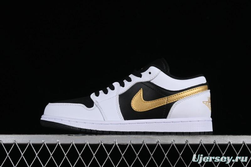 Nike Air Jordan 1 Low AJ1 Basketball Shoes with Black White Gold Swoosh - 553558-172