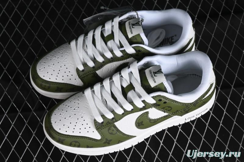 Nike SB Dunk Low LV Collaboration - Embroidered White Green Print Anniversary High-End Custom Low-Top Casual Sneakers - DQ1098-362