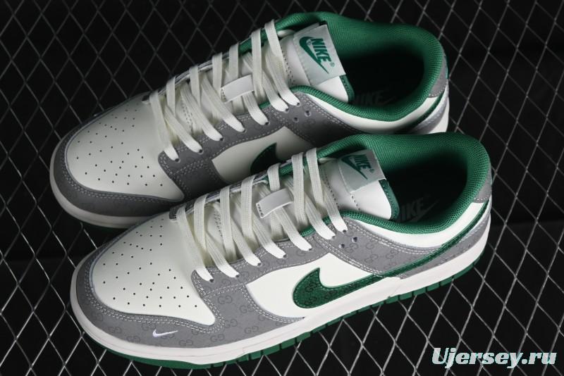 Nike SB Dunk Low Gucci Collaboration - Double G Grey Green Swoosh Anniversary Custom Low-Top Casual Skate Shoes - SF1588-134