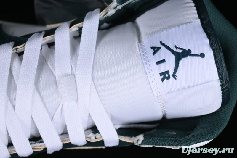 Nike Air Jordan 1 Mid Basketball Shoes with Oxidized Green Leather and Perforated Toe - FQ7720-103