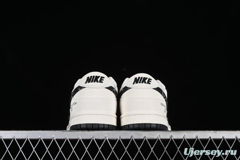 Nike SB Dunk Low LV Collaboration - Beige Black Denim Anniversary High-End Custom Low-Top Casual Skate Shoes - JH8310-946