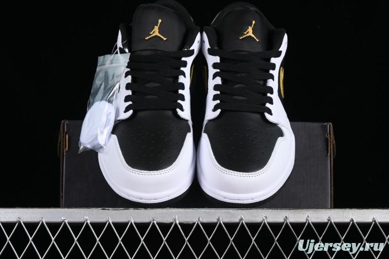 Nike Air Jordan 1 Low AJ1 Basketball Shoes with Black White Gold Swoosh - 553558-172
