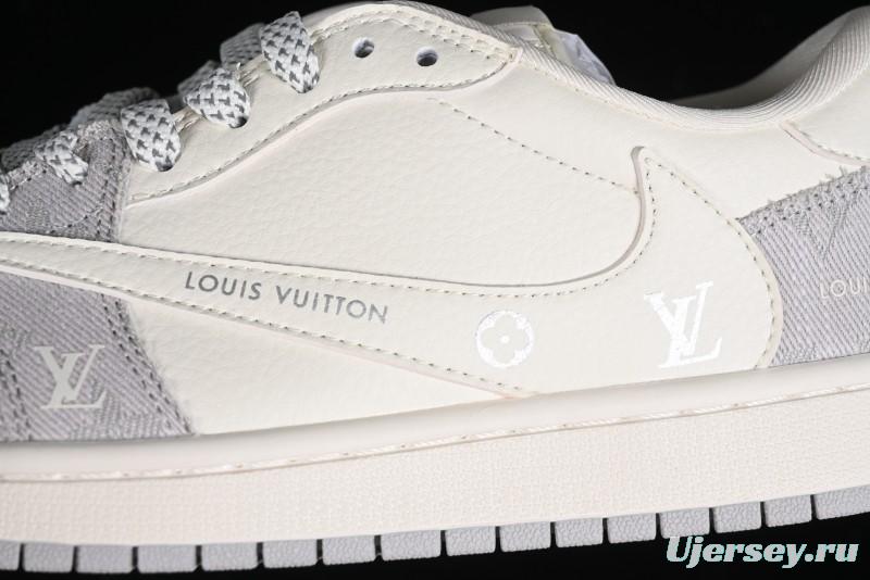 Nike Travis Scott x Fragment Design x Jordan Air Jordan 1 Low OG SP AJ1 LV Grey Denim Culture Casual Sneakers - LJ5188-004