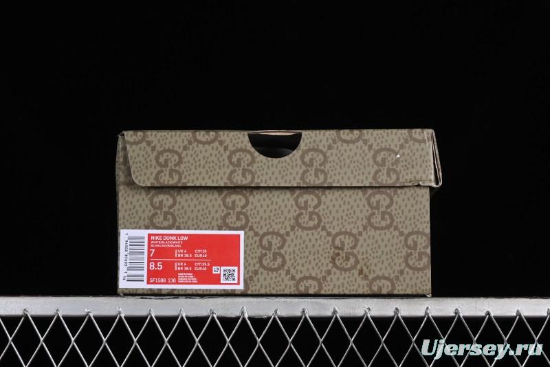 Nike SB Dunk Low Gucci Collaboration - Double G Embroidery Black Swoosh Anniversary Custom Low-Top Casual Skate Shoes - SF1588-136