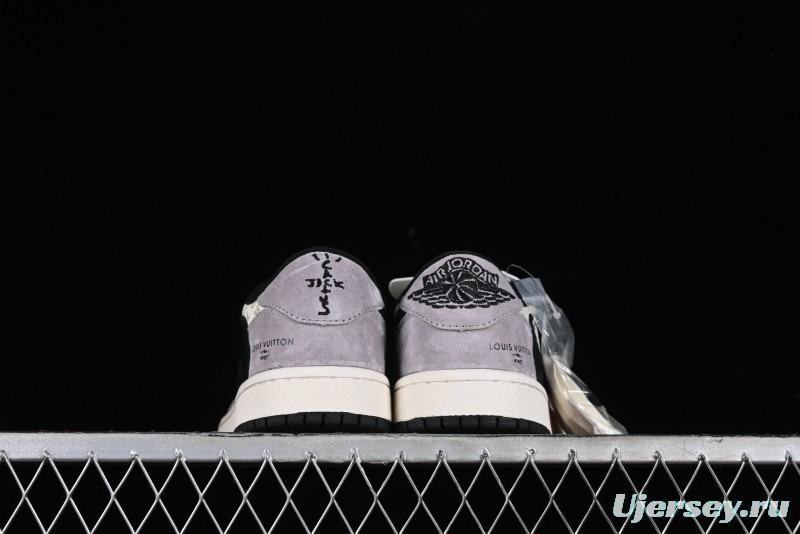 Nike Travis Scott x Fragment Design x Jordan Air Jordan 1 Low OG SP AJ1 LV Grey Black Pig Print Low-top Casual Sneakers - SJ2068-101