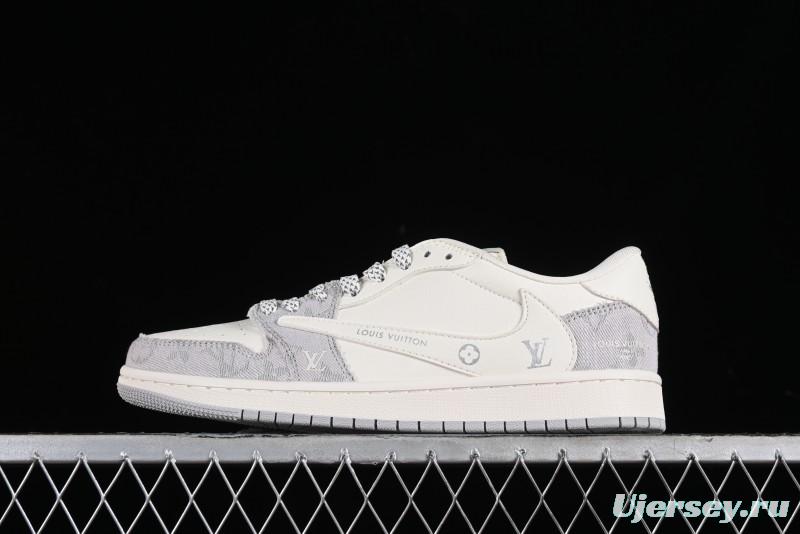 Nike Travis Scott x Fragment Design x Jordan Air Jordan 1 Low OG SP AJ1 LV Grey Denim Culture Casual Sneakers - LJ5188-004