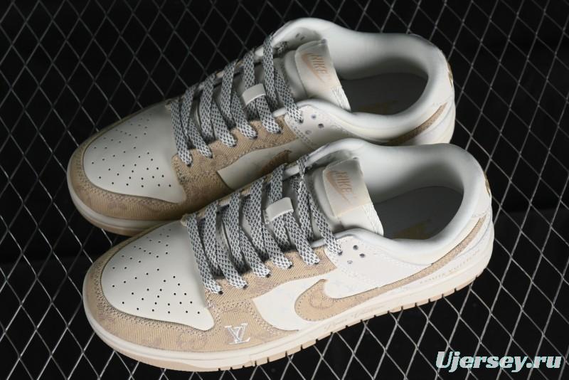 Nike SB Dunk Low LV Collaboration - Khaki Denim Anniversary High-End Custom Low-Top Casual Skate Shoes - XP3802-337