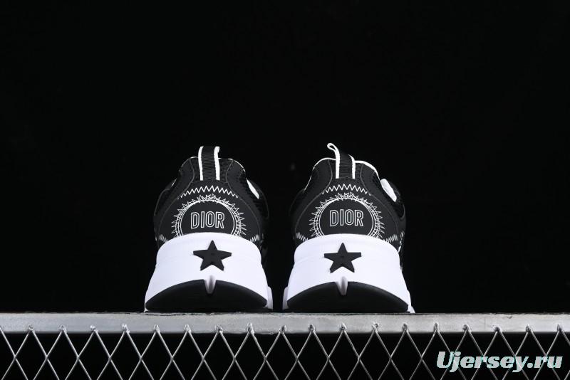 Dior Chrono Round Toe Lace-Up Lifestyle Casual Running Sneakers - 6865 BLACK WHITE