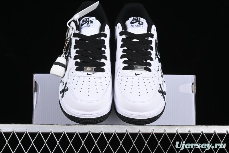 Nike Air Force 1 '07 Low Casual Sneakers with Black and White Graffiti Panda Design - DH7561-222