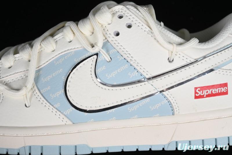 Nike SB Dunk Low Supreme Collaboration - Ice Blue Engraving Anniversary Customized Low-Top Casual Skate Shoes - JJ5688-107