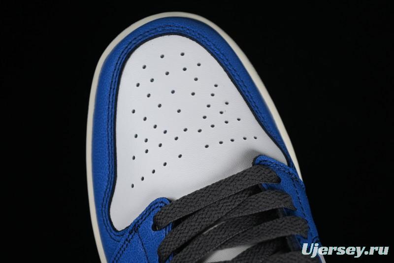 Nike Air Jordan 1 Low Flight Vintage Casual Sneakers with Distressed White-Blue Design - FV8439-104