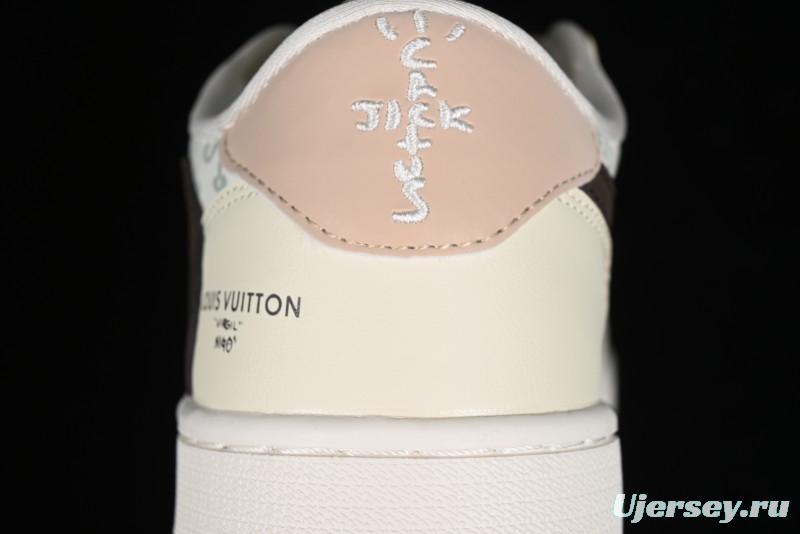 Nike Travis Scott x Fragment Design x Jordan Air Jordan 1 Low OG SP AJ1 LV Beige Brown Print Casual Sneakers - LJ5188-006