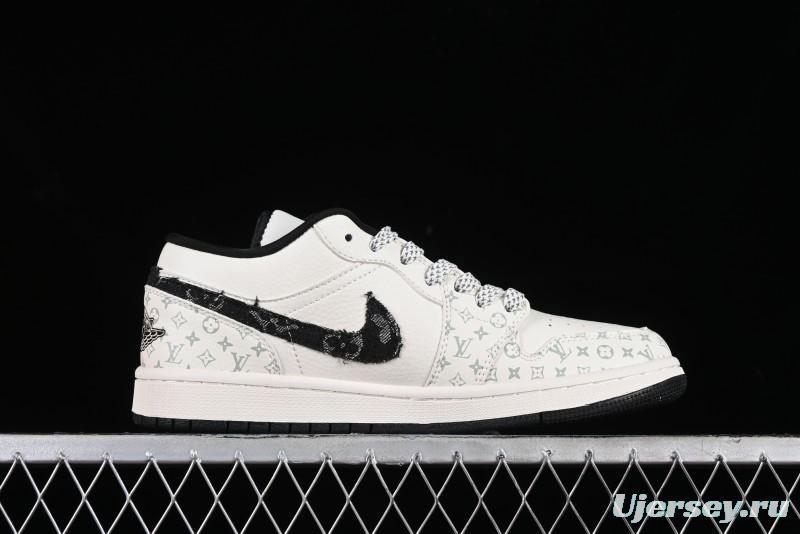 Nike Air Jordan 1 Low LV Collaboration - Black Denim Print Custom High-End Basketball Shoes - SJ9950-006