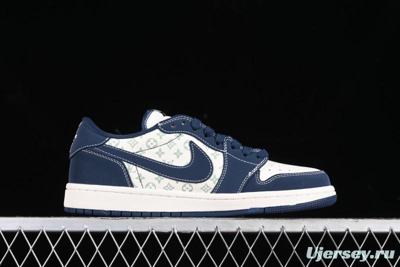 Nike Travis Scott x Fragment Design x Air Jordan 1 Low OG SP AJ1 LV Collaboration Deep Blue Low-top Casual Sneakers - LX1988-103