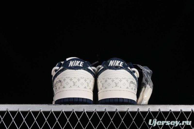 Nike SB Dunk Low LV Collaboration - Light Blue Check Print Anniversary High-End Custom Low-Top Casual Sneakers - SJ2068-249