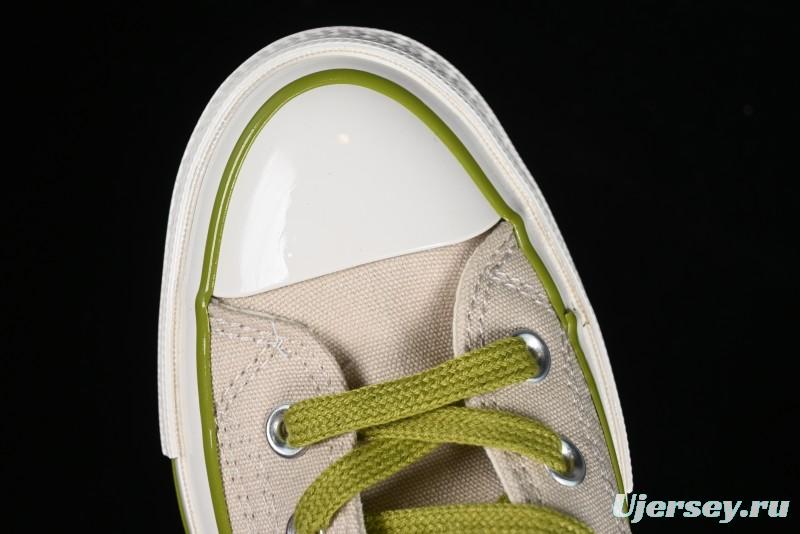 Converse Chuck 70 High Top Casual Canvas Sneakers with Light Beige Upper and Avocado Green Accents - A08530C
