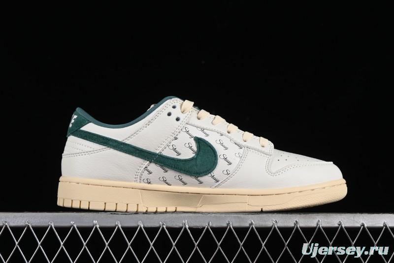Nike SB Dunk Low Stussy Collaboration Beige Green Mini Swoosh Anniversary Custom Low-Top Casual Sneakers - CF3688-006