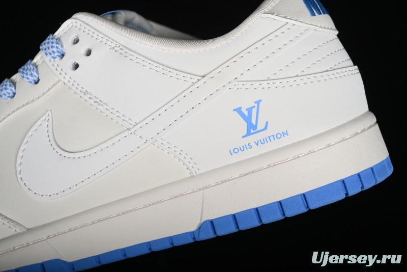 Nike SB Dunk Low LV Collaboration - Beige Navy Anniversary High-End Custom Low-Top Casual Skate Shoes - XX2025-322