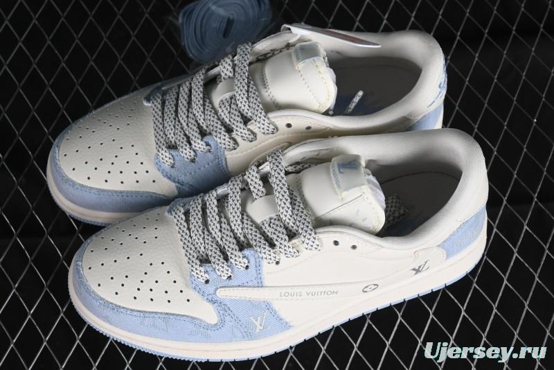 Nike Travis Scott x Fragment Design x Jordan Air Jordan 1 Low OG SP AJ1 LV Peacock Blue Low-top Casual Sneakers - LJ5188-003