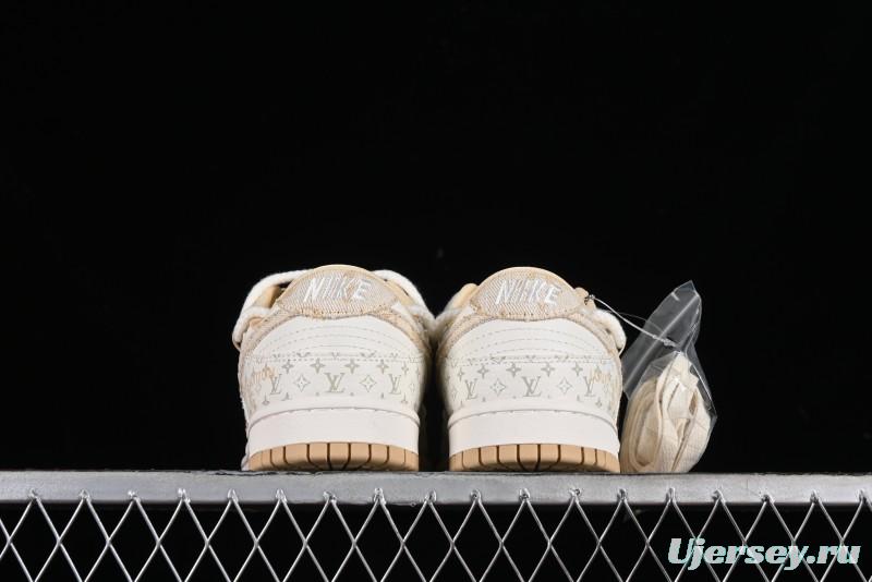 Nike SB Dunk Low LV Collaboration Strap Beige Swoosh Anniversary High-End Custom Low-Top Casual Sneakers - SJ2068-250