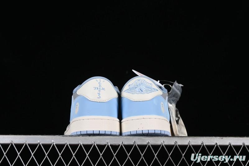 Nike Travis Scott x Fragment Design x Air Jordan 1 Low OG SP AJ1 LV Collaboration Deep Blue Low-Top Casual Sneakers - BB6588-104