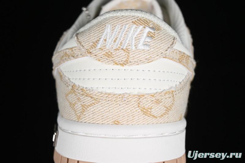 Nike SB Dunk Low LV Collaboration - Yellow Denim Beige with Yellow Swoosh Anniversary High-End Custom Low-Top Casual Skate Shoes - DJ2024-007