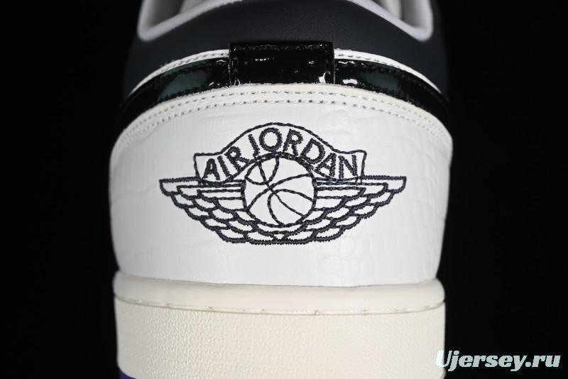 Nike Air Jordan 1 Low SE Casual Sneakers in Black White with Metallic Purple Accents - HF5759-101