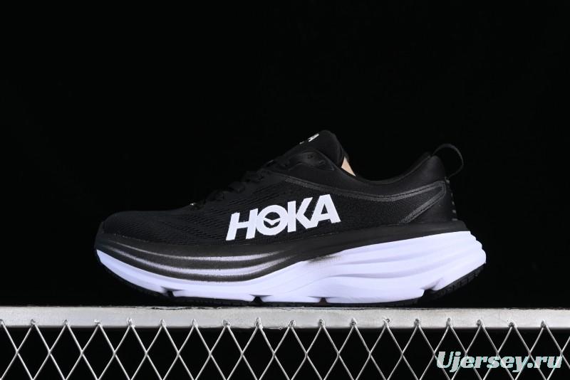 HOKA ONE ONE Bondi 8 Functional Cushioned Running Shoes with Engineered Mesh Upper - 1123202 BWHT