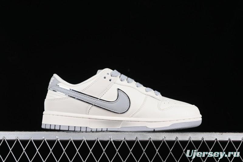 Stussy x Nike SB Dunk Low Retro Premium Sneakers in Off-White Light Grey Swoosh - DQ1098-377