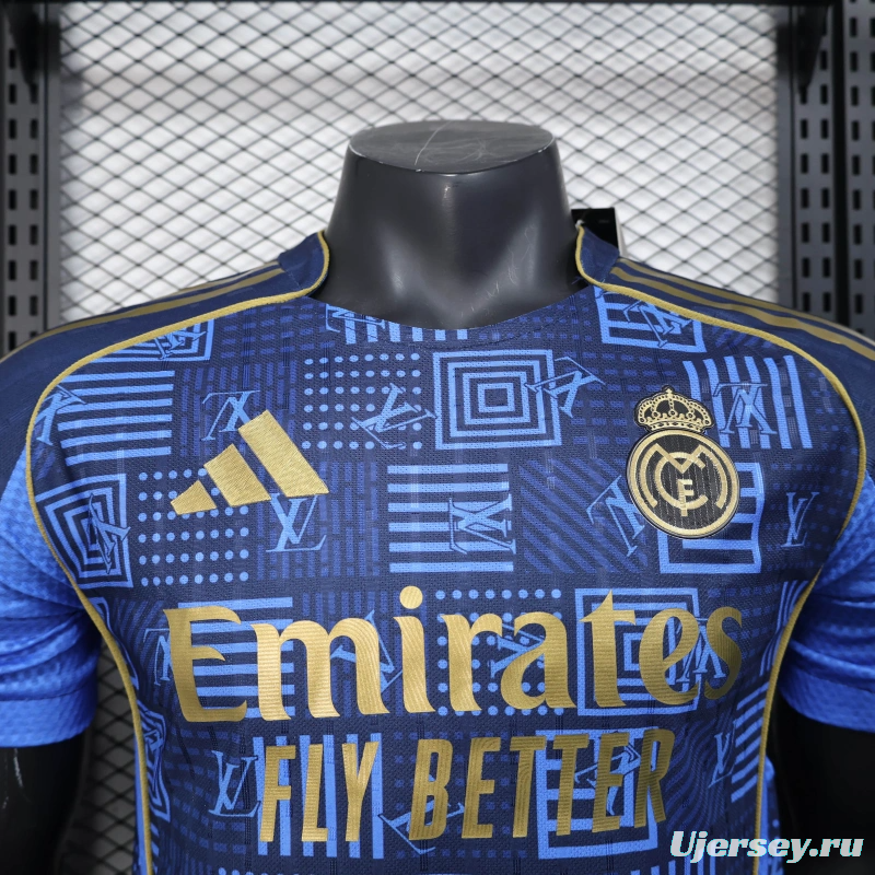 25/26 Player Version Real Madrid Blue Geometric Pattern Away Jersey