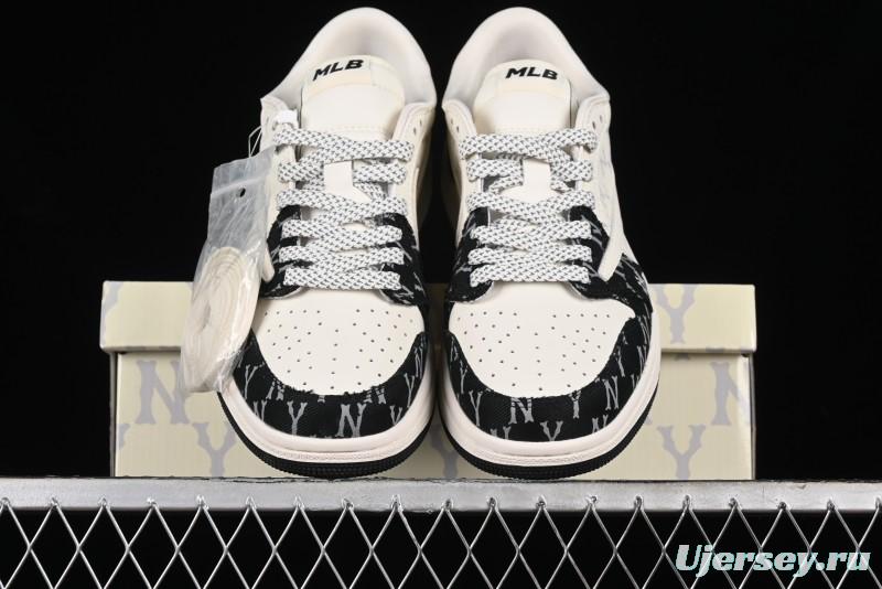 Nike Travis Scott x Fragment Design x Air Jordan 1 Low OG SP AJ1 MLB Collaboration - NY Black Print Low Top Casual Sneakers SJ2068-104