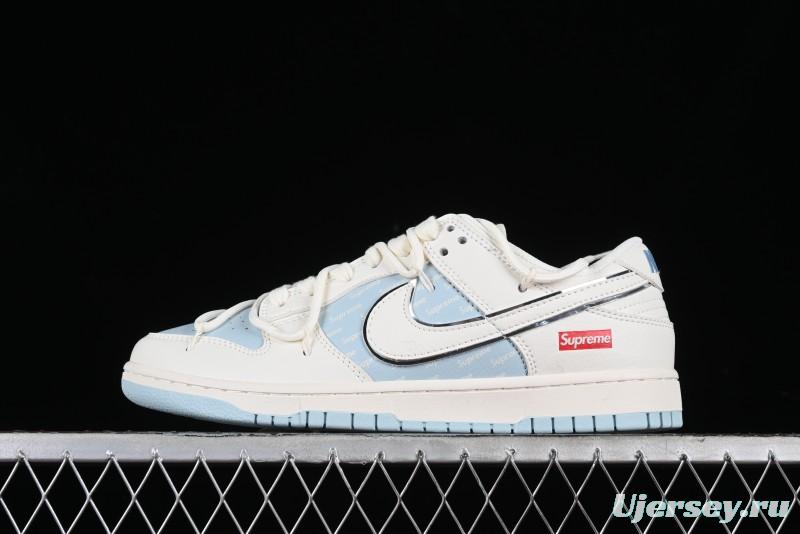 Nike SB Dunk Low Supreme Collaboration - Ice Blue Engraving Anniversary Customized Low-Top Casual Skate Shoes - JJ5688-107