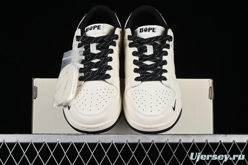 Nike SB Dunk Low BAPE Collaboration - Off-White Black Swoosh Anniversary Custom Low-Top Casual Skate Shoes - XD6188-037