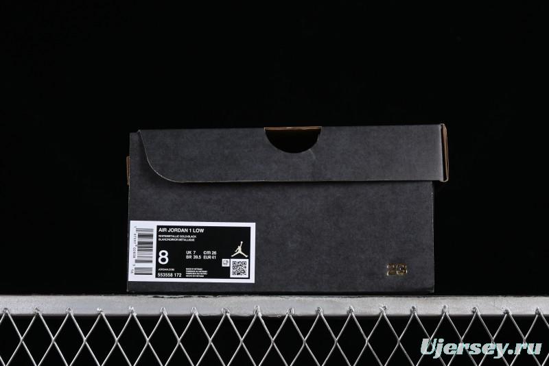 Nike Air Jordan 1 Low AJ1 Basketball Shoes with Black White Gold Swoosh - 553558-172