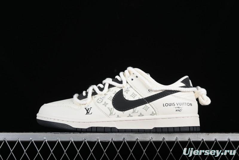 Nike SB Dunk Low LV Collaboration Strap Monogram Beige Black Hook Anniversary High-End Custom Low-Top Casual Skate Shoes - SJ2068-260