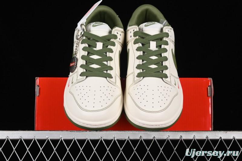 Nike SB Dunk Low Supreme Collaboration - Military Green Double Swoosh Anniversary Custom Low-Top Casual Sneakers - XX2025-319