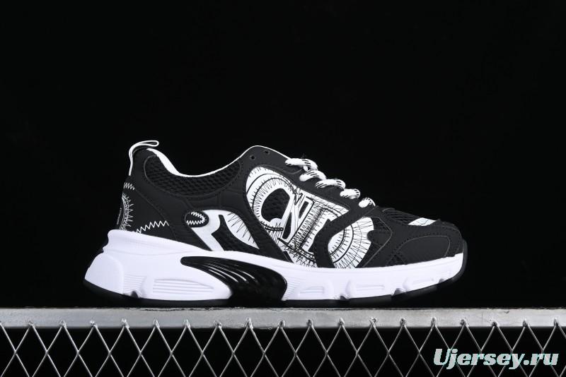 Dior Chrono Round Toe Lace-Up Lifestyle Casual Running Sneakers - 6865 BLACK WHITE