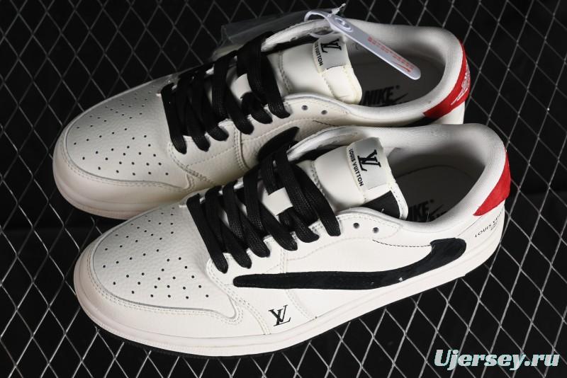 Nike Travis Scott x Fragment Design x Jordan Air Jordan 1 Low OG SP AJ1 LV Beige Black Red Casual Sneakers - LX1988-700