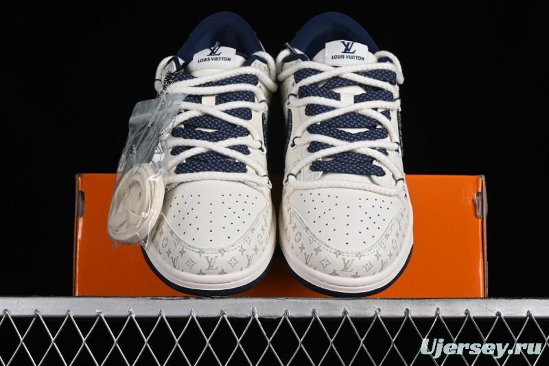 Nike SB Dunk Low LV Collaboration - Light Blue Check Print Anniversary High-End Custom Low-Top Casual Sneakers - SJ2068-249