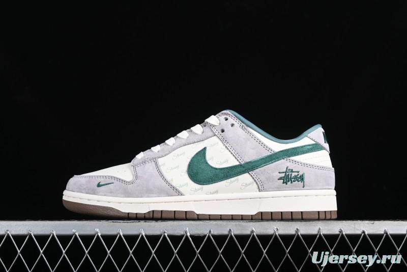 Nike SB Dunk Low Stussy Collaboration - Grey Green Pig Anniversary High-End Custom Low-Top Casual Skate Shoes - CF3688-007