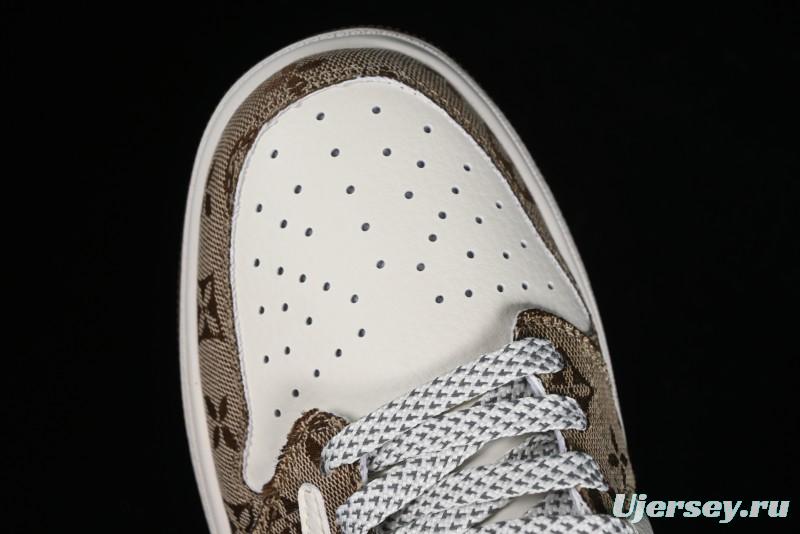 Nike Travis Scott x Fragment Design x Jordan Air Jordan 1 Low OG SP AJ1 LV Light Brown Print Casual Sneakers - SJ2068-102