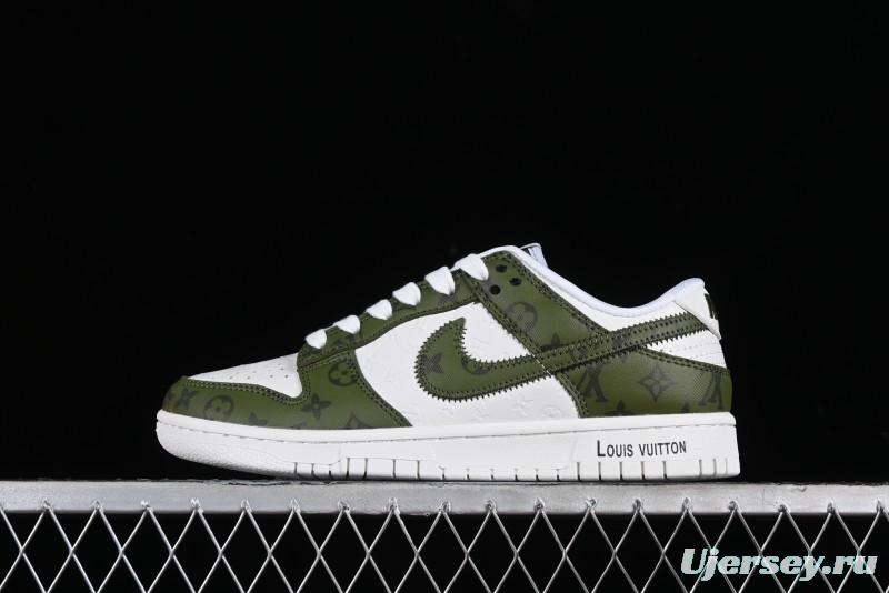 Nike SB Dunk Low LV Collaboration - Embroidered White Green Print Anniversary High-End Custom Low-Top Casual Sneakers - DQ1098-362