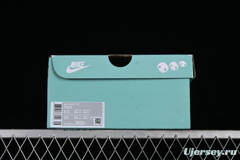 Nike Air Force 1 '07 Low Witch Collaboration Custom Leather Sneakers with Skull and Gradient White-Green Design - CW2288-111