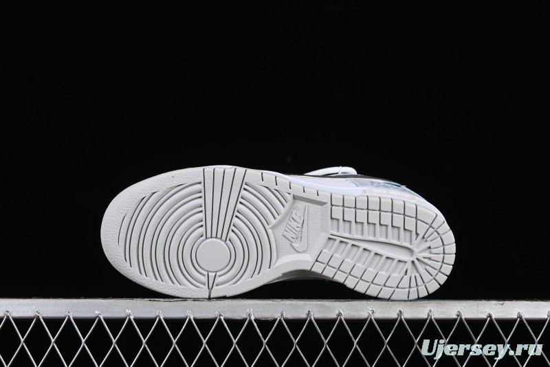 Nike Dunk Low Retro SB Casual Skate Shoes in Light Grey Blue with Silver Swoosh and Deconstructed Straps - HF0730-160