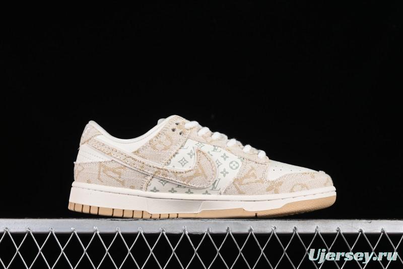 Nike SB Dunk Low LV Collaboration - Beige Swoosh Anniversary High-End Custom Low-Top Casual Skate Shoes - SJ2068-258